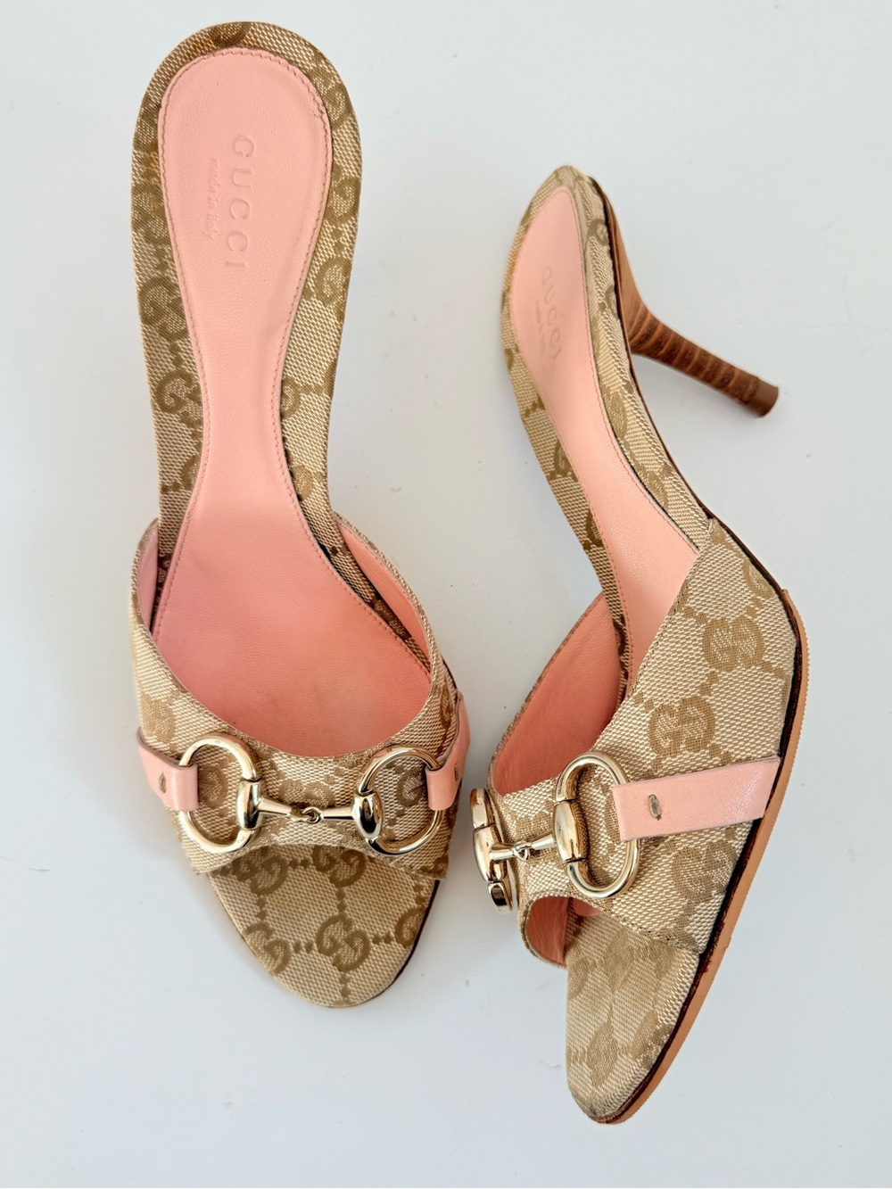 Gucci Tom Ford Era GG Monogram Horsebit Pink Kitten Heel Mules 7.5B
